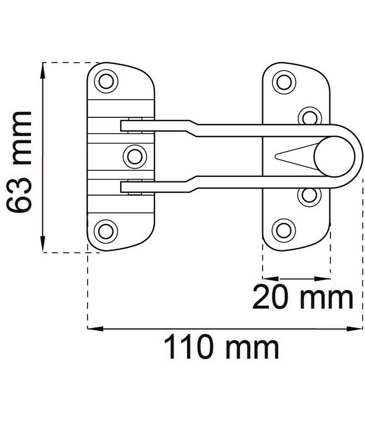 Dörrspärr 110 utåtgående krom