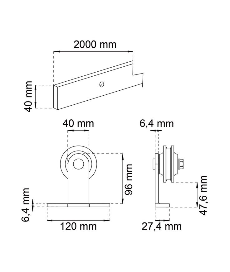 Skjutdörrsbeslag retro topp Svart 2m/100kg