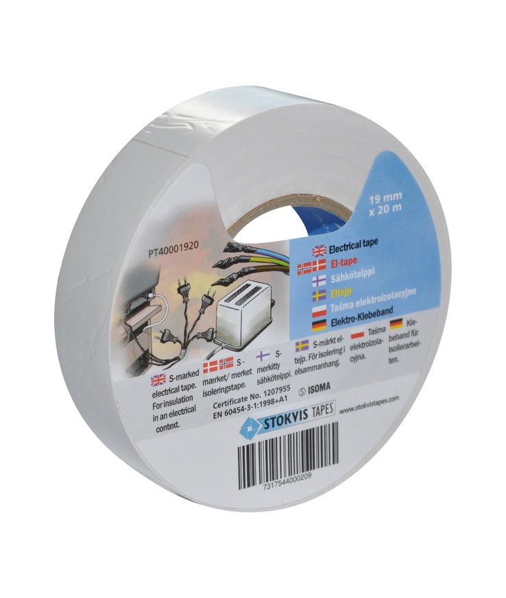 Eltejp s-märkt vit 19mm