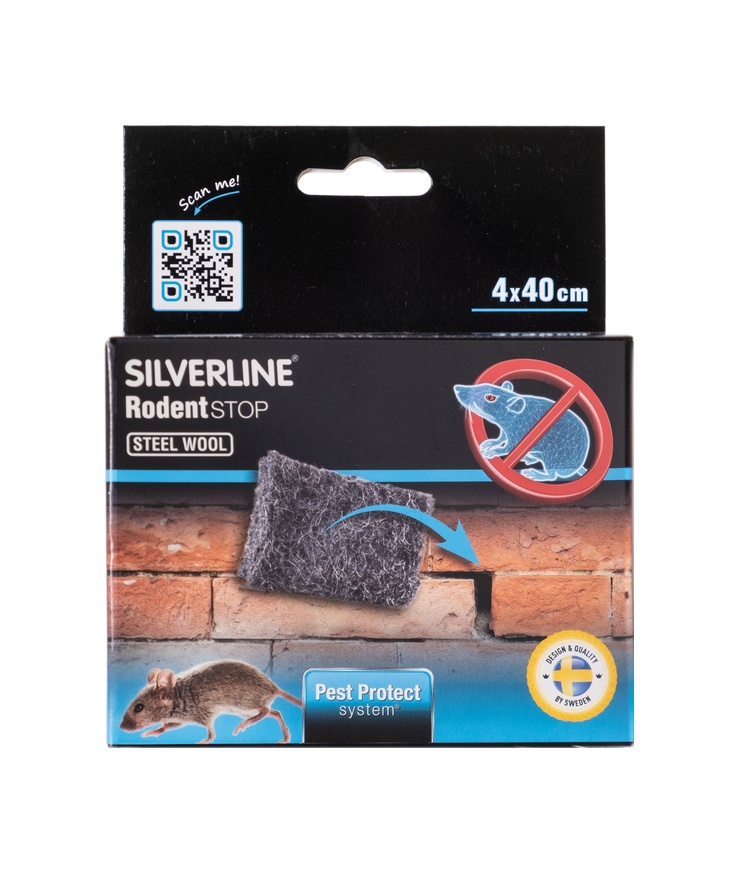 Mus&råtta tätning stålull 40x400mm silverline