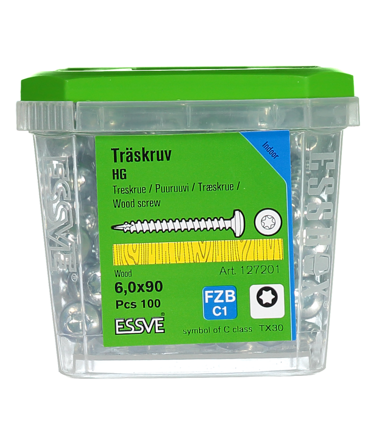 Träskruv kullrigt huvud tx30 Helgängad fzb 6,0x90