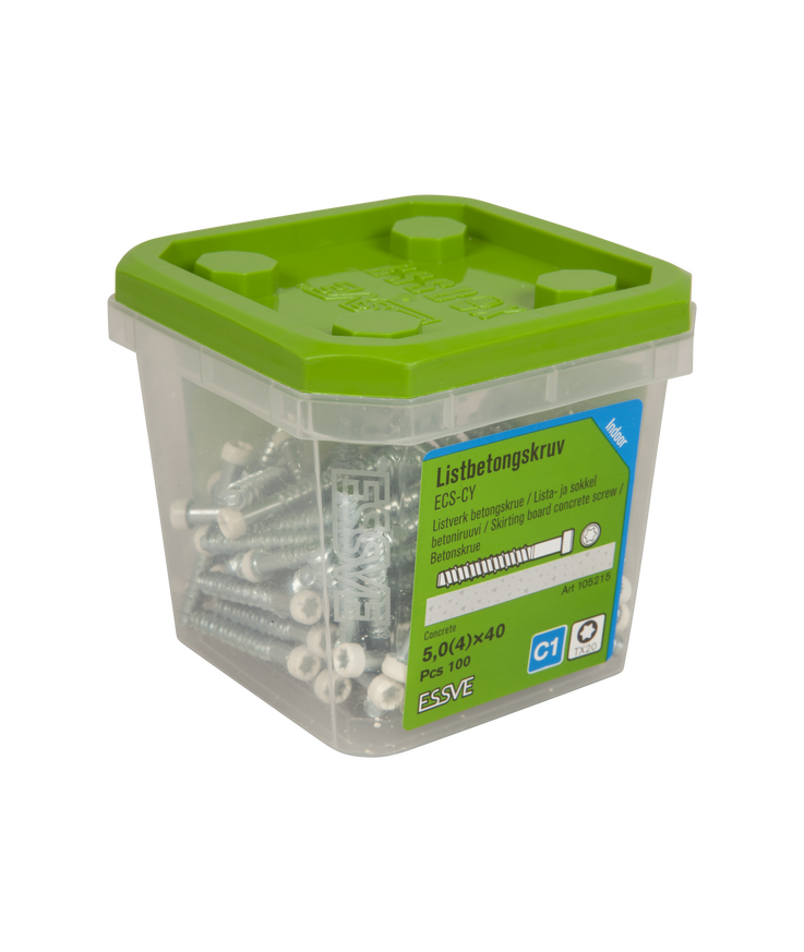 Betongskruv för vita lister/so Ecs-cy vit fzb 5,0(4)x40