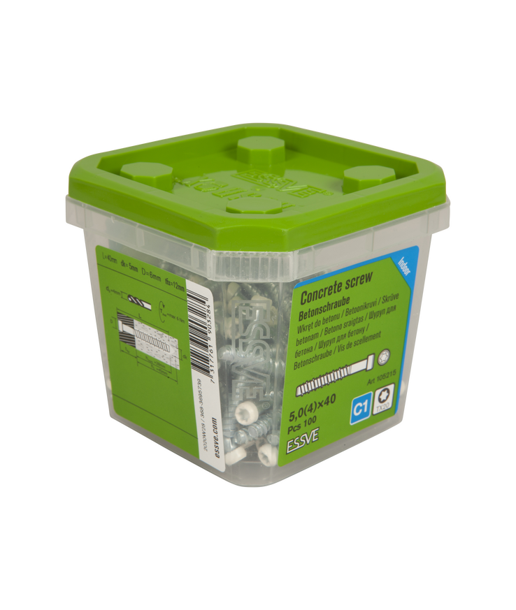Betongskruv för vita lister/so Ecs-cy vit fzb 5,0(4)x40