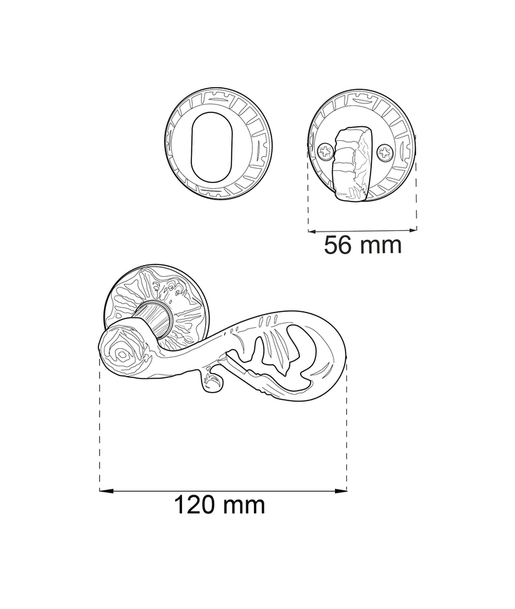 Dörrhandtag a4472 antik med Cylindervred+ring