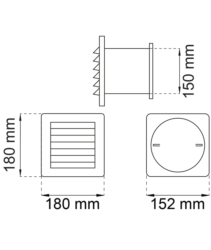 Blockventil 286 grå/vit 150mm