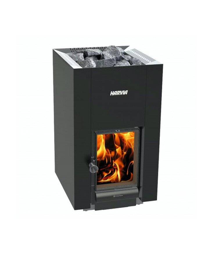Bastuaggregat vedeldat Harvia Linear 22 GreenFlame Svart