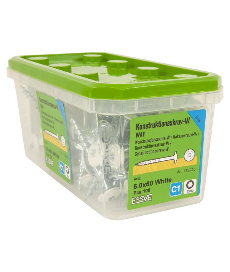 Träkonstruktionsskruv waf fzb+ Vit ral9010 6,0x60