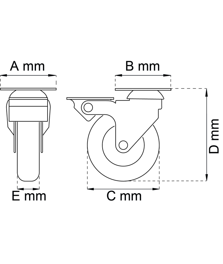 Möbelhjul 4107 broms svart D75mm