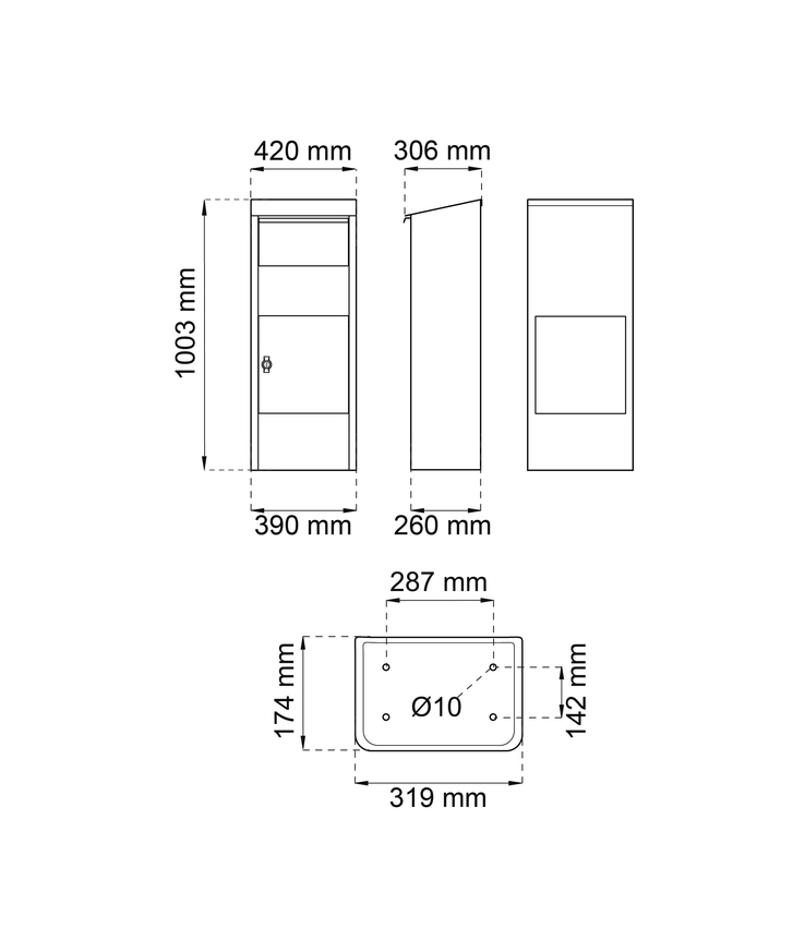 Paketpostlåda 9443b svart 1003x420mm