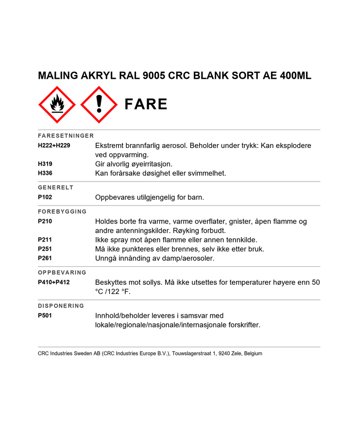 Färg akryl svart blank ral 9005 crc ae 400ml