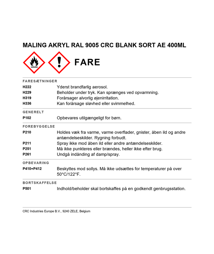Färg akryl svart blank ral 9005 crc ae 400ml