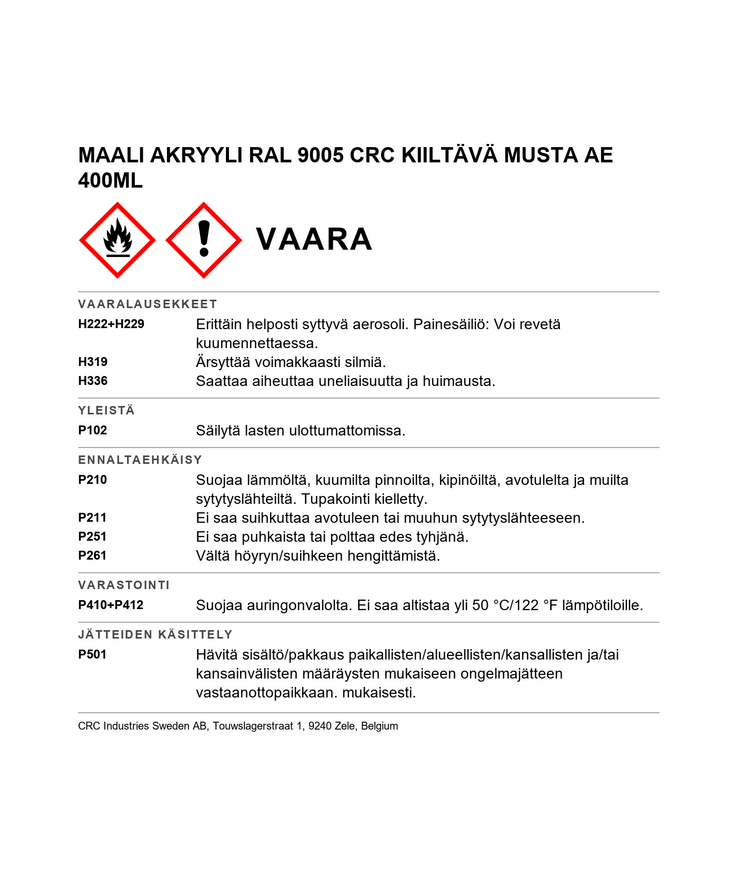 Färg akryl svart blank ral 9005 crc ae 400ml