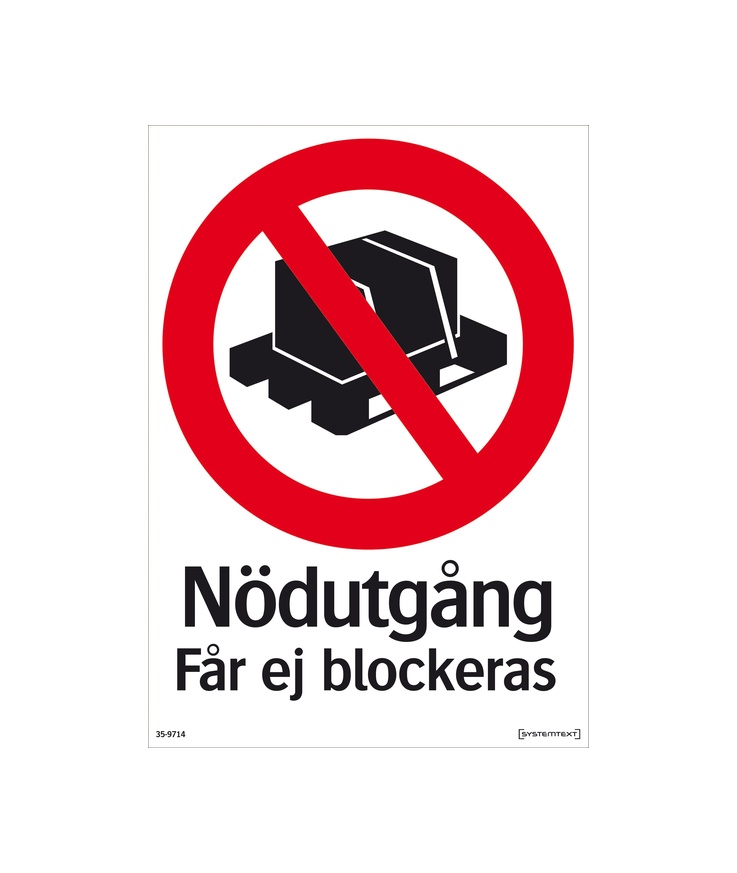 Skylt nödutgång får ej Blockeras 35-9714 210x297mm