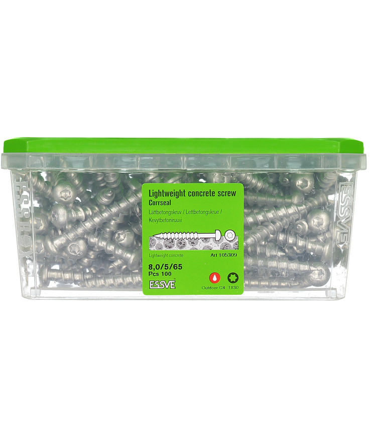 Lättbetongskruv kullrigt huvud Corrseal 8x65