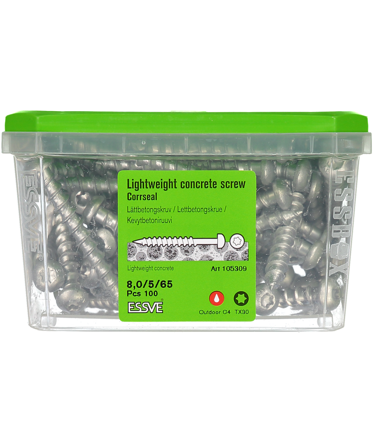 Lättbetongskruv kullrigt huvud Corrseal 8x65