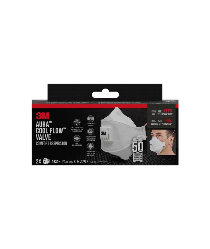 Andningsskydd 9332+aura ffp3 Med ventil