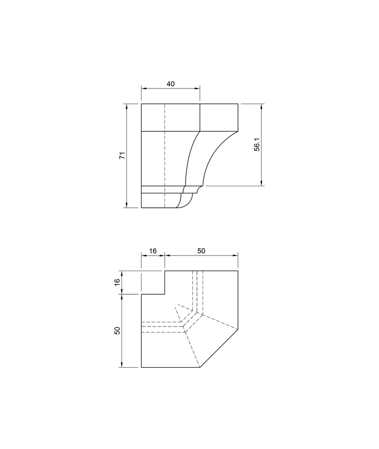 Hörnkloss tak ytterhörn vit S 0502-y 66x66x70mm