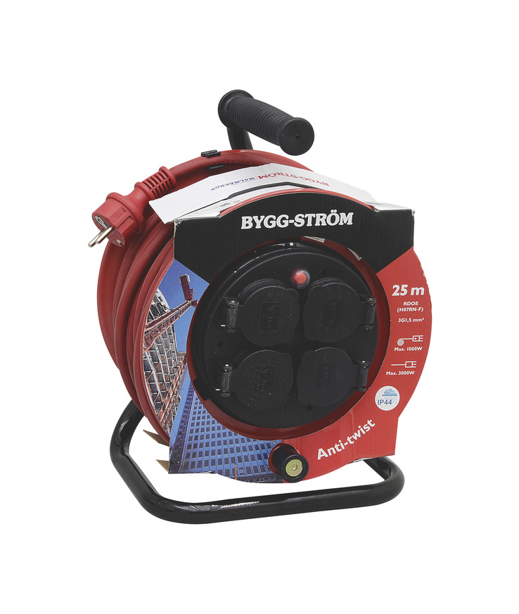 Kabelvinda 4-v pro bygg-ström H07rn-f fast center 3g1,5 25m